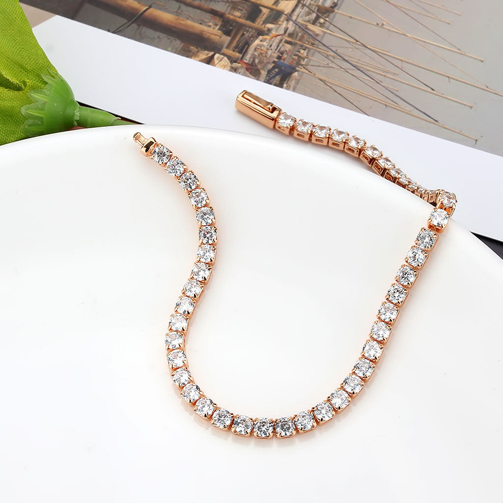 3W1693 - Rose Gold Brass Bracelet with AAA Grade CZ in Clear