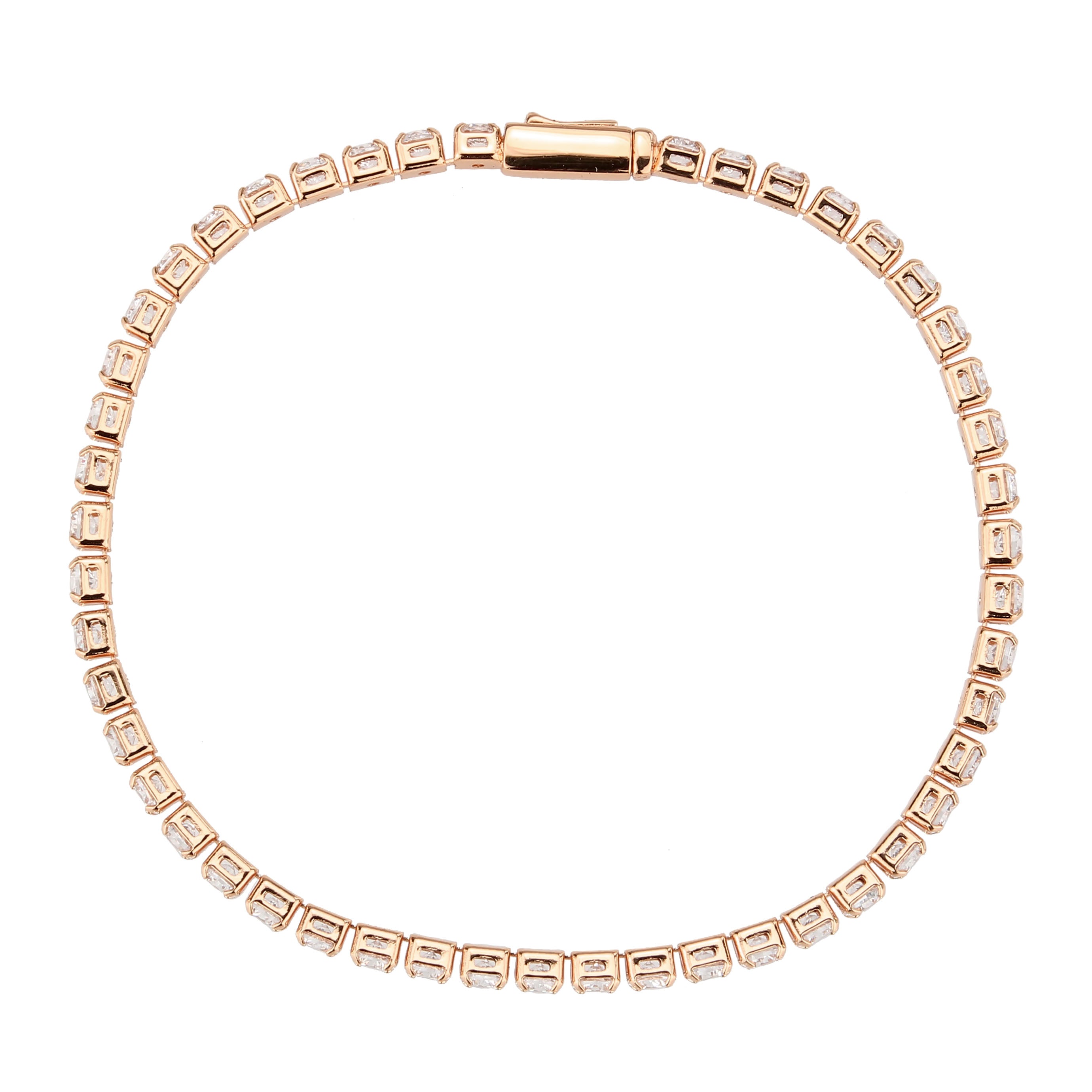 3W1693 - Rose Gold Brass Bracelet with AAA Grade CZ in Clear