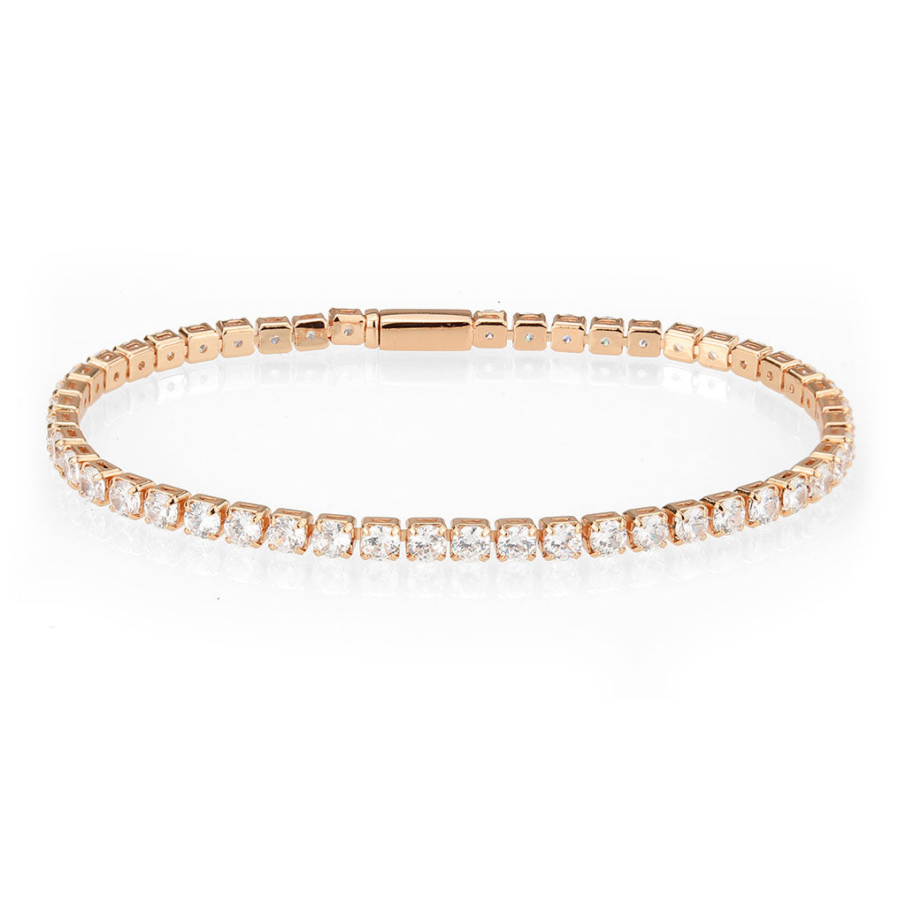 3W1693 - Rose Gold Brass Bracelet with AAA Grade CZ in Clear