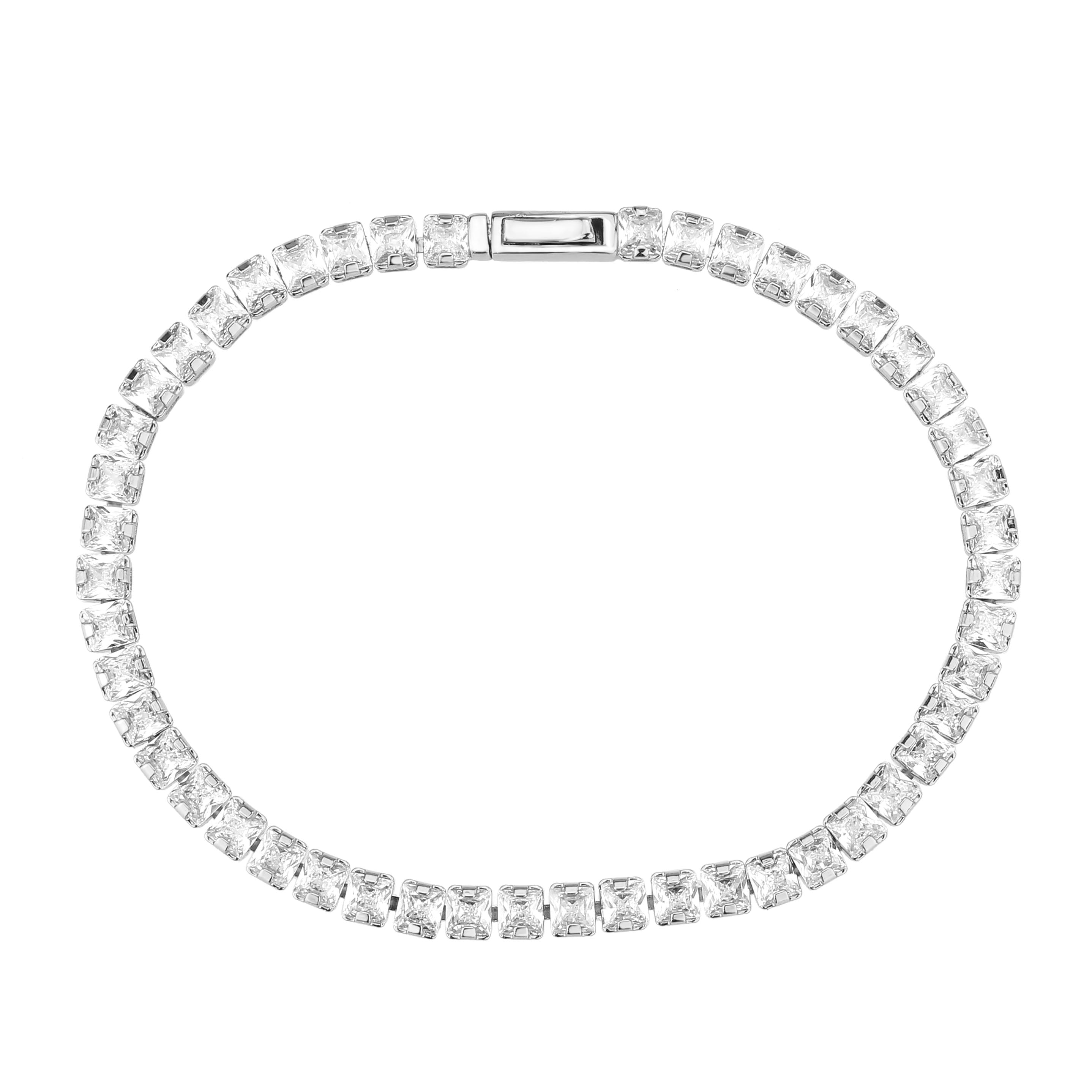 3W1694 - Rhodium Brass Bracelet with AAA Grade CZ in Clear