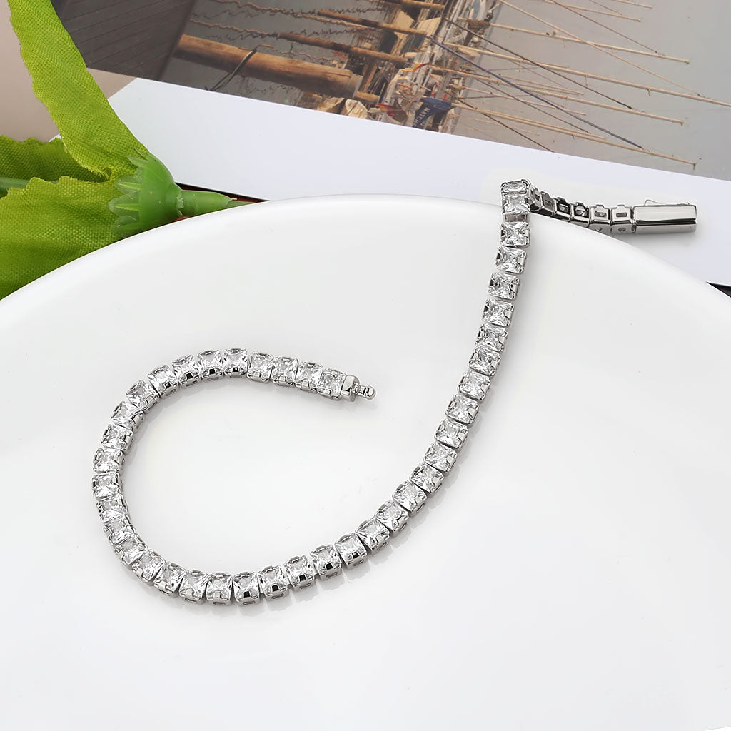 3W1694 - Rhodium Brass Bracelet with AAA Grade CZ in Clear