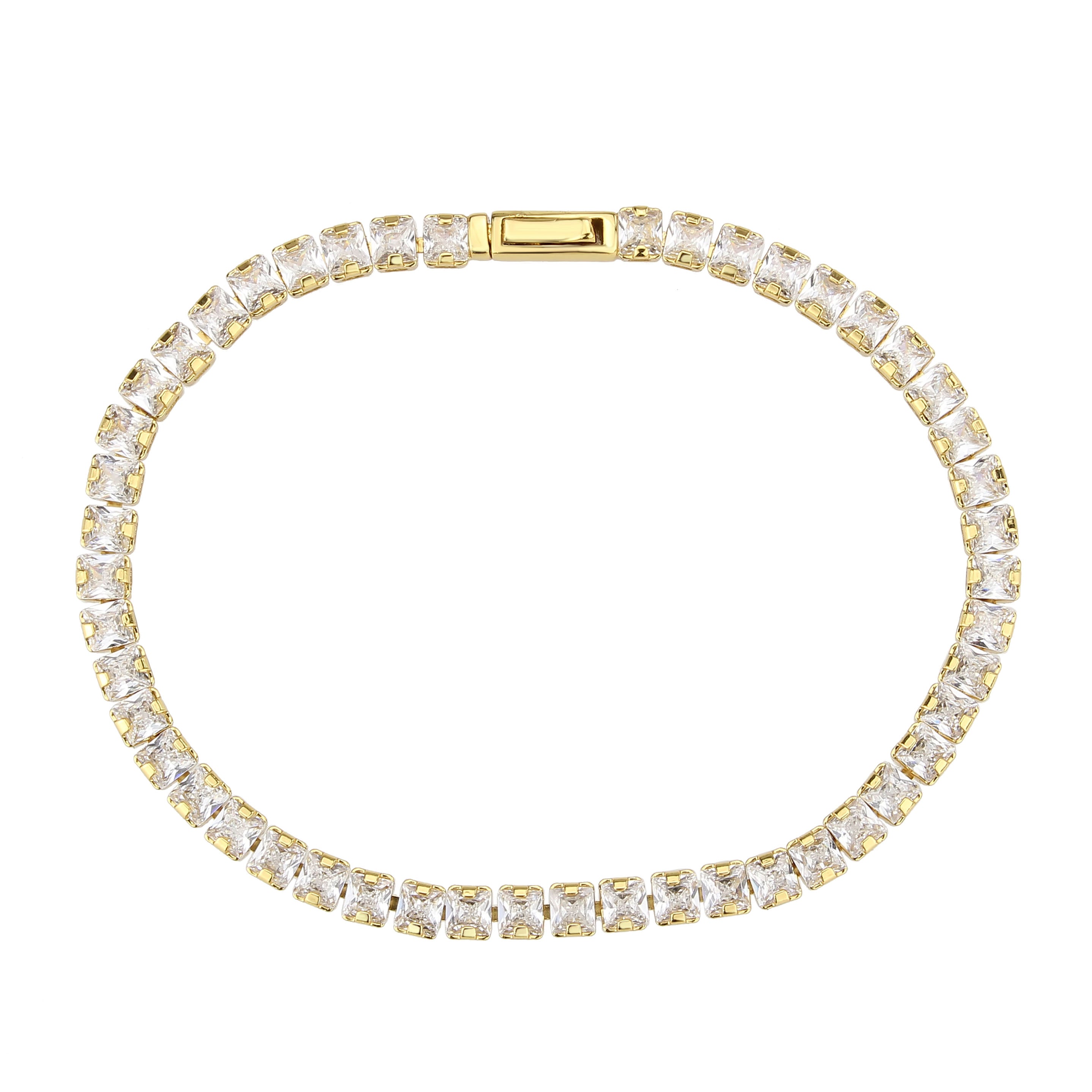 3W1695 - Gold Brass Bracelet with AAA Grade CZ in Clear