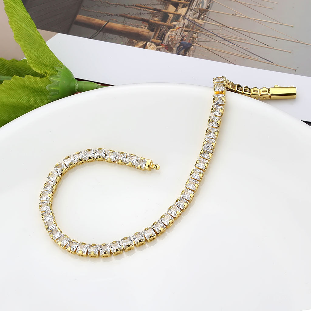 3W1695 - Gold Brass Bracelet with AAA Grade CZ in Clear