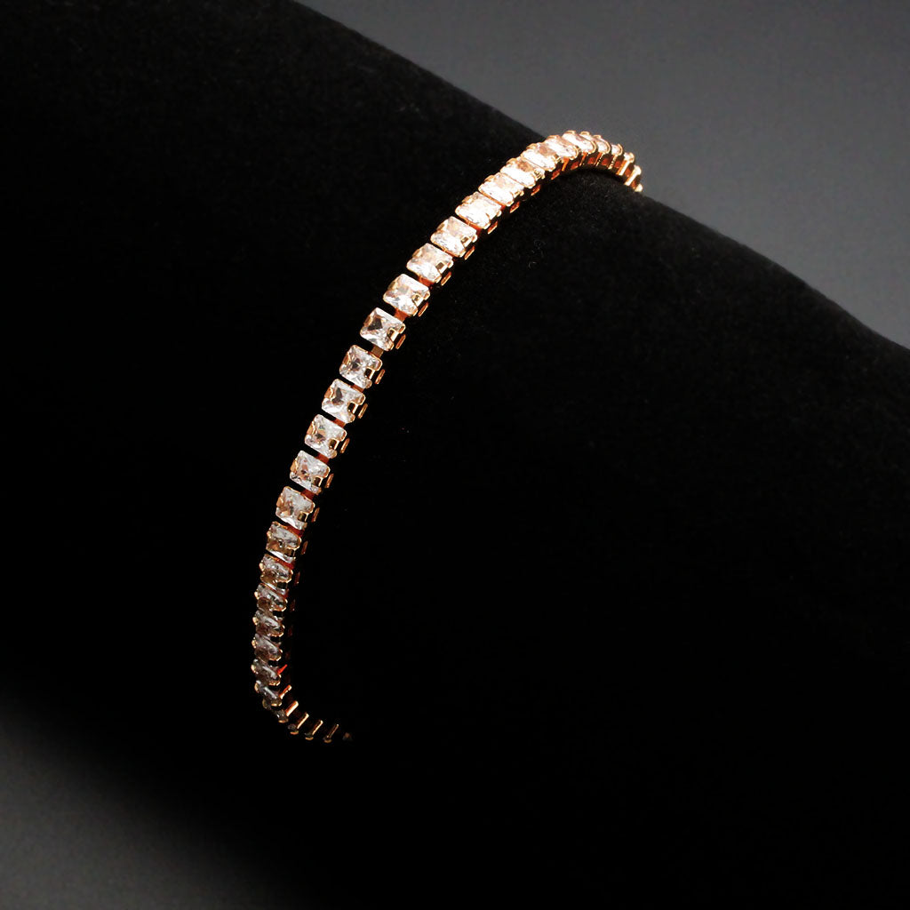 3W1696 - Rose Gold Brass Bracelet with AAA Grade CZ in Clear