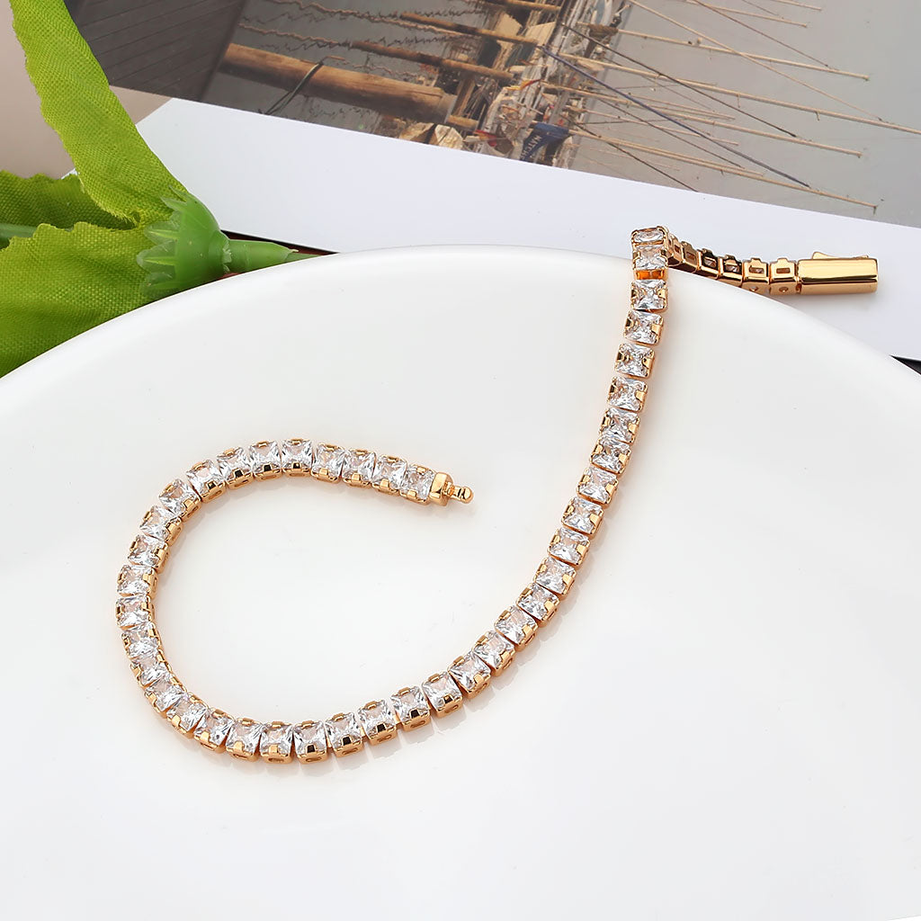 3W1696 - Rose Gold Brass Bracelet with AAA Grade CZ in Clear