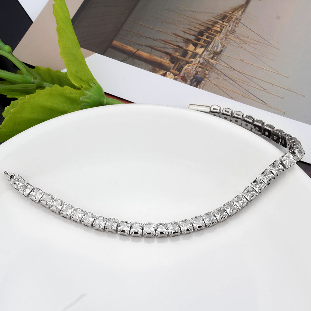 3W1697 - Rhodium Brass Bracelet with AAA Grade CZ in Clear