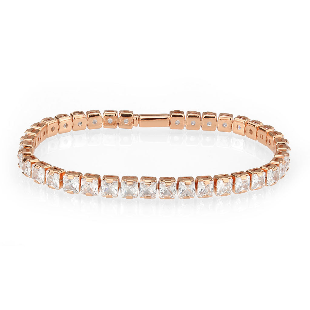 3W1699 - Rose Gold Brass Bracelet with AAA Grade CZ in Clear