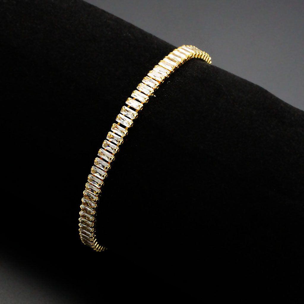 3W1701 - Gold Brass Bracelet with AAA Grade CZ in Clear