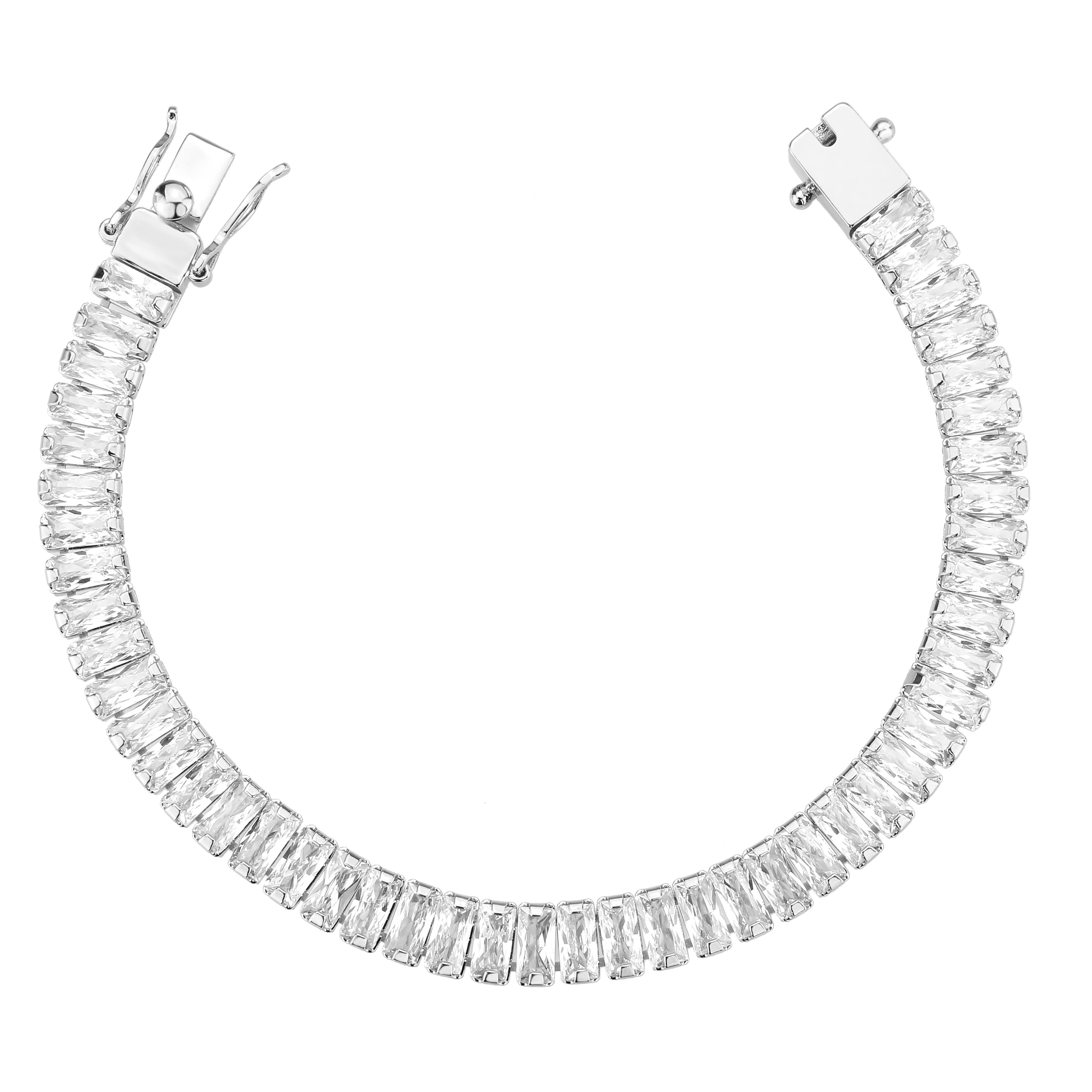 3W1703 - Rhodium Brass Bracelet with AAA Grade CZ in Clear