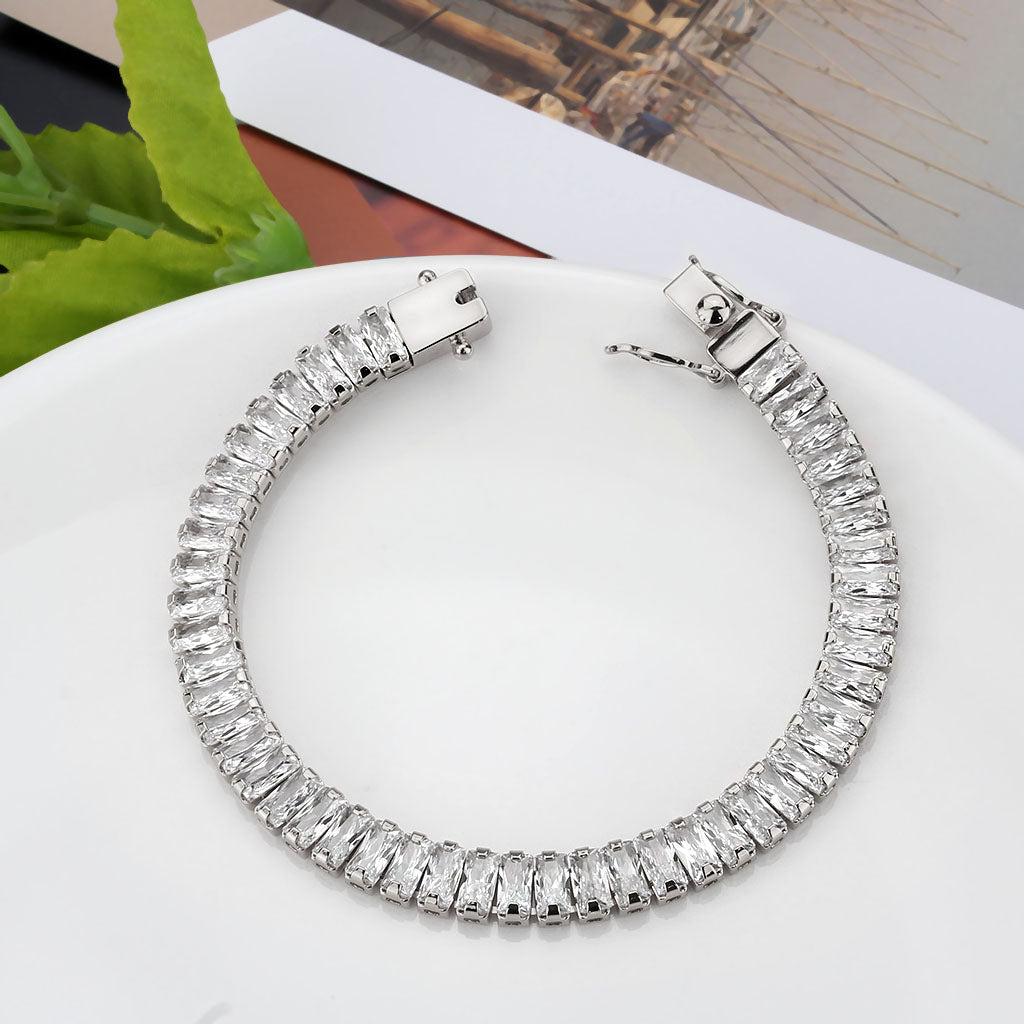 3W1703 - Rhodium Brass Bracelet with AAA Grade CZ in Clear