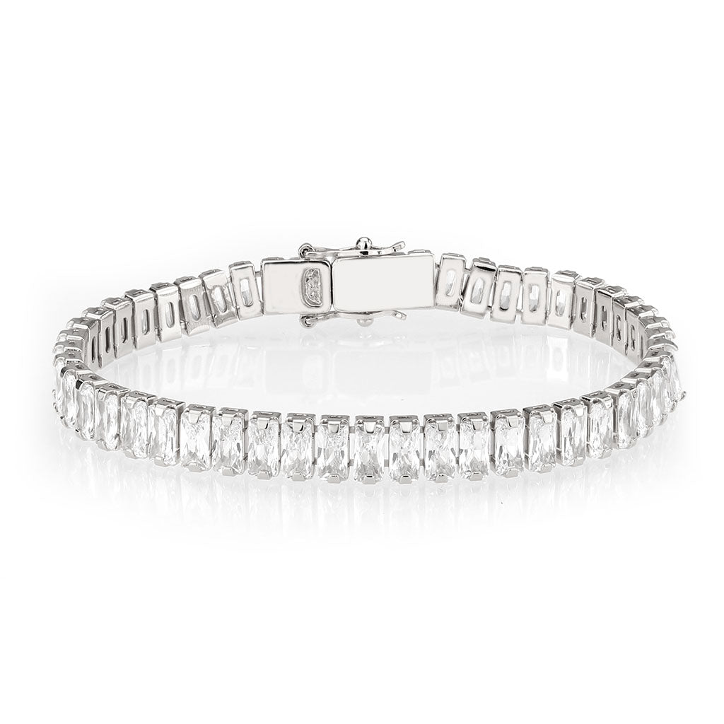 3W1703 - Rhodium Brass Bracelet with AAA Grade CZ in Clear