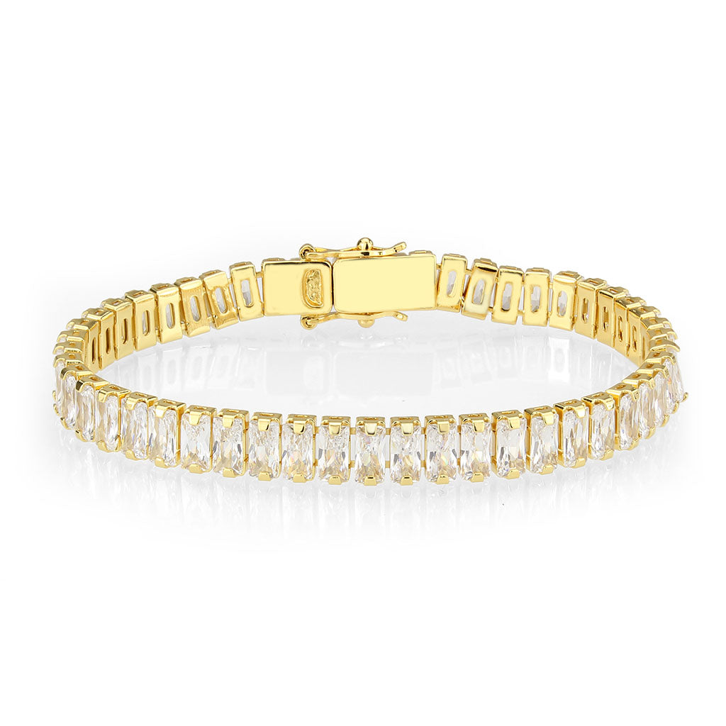 3W1704 - Gold Brass Bracelet with AAA Grade CZ in Clear