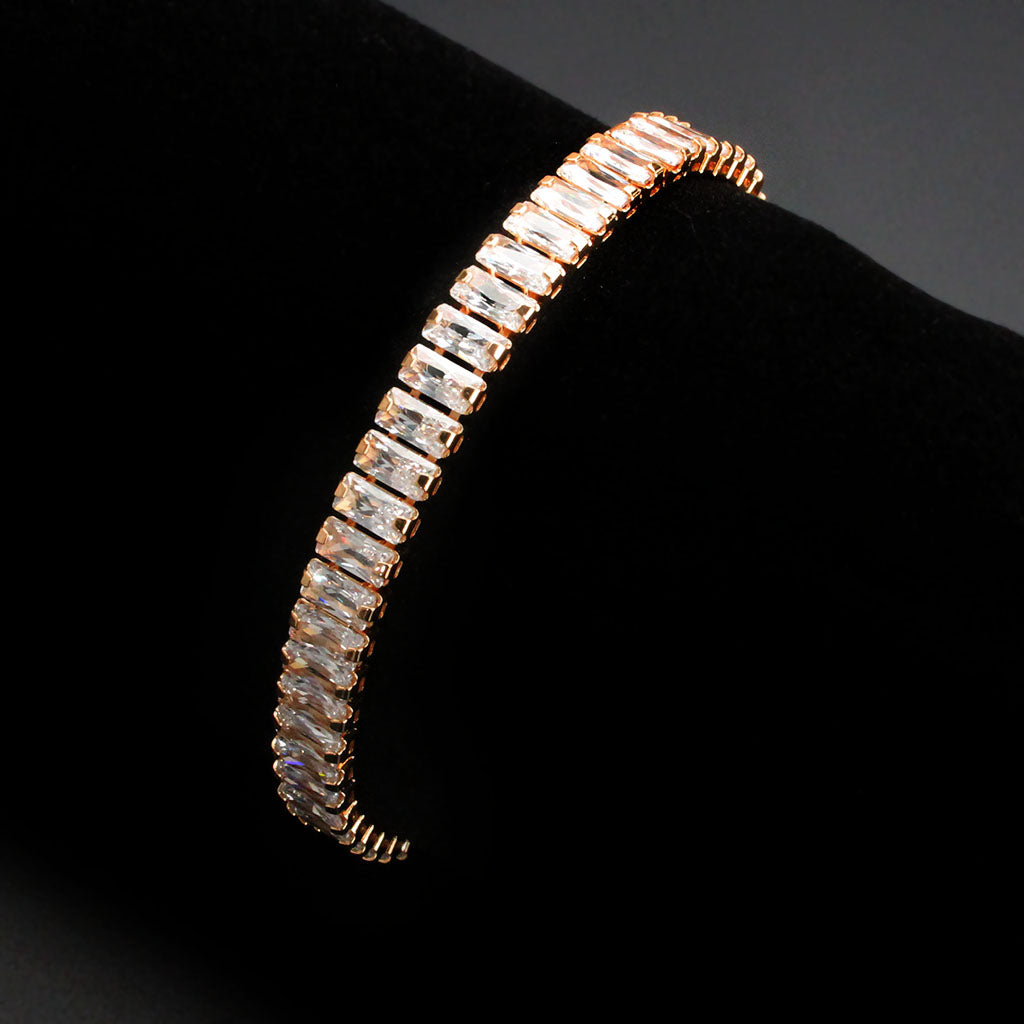 3W1705 - Rose Gold Brass Bracelet with AAA Grade CZ in Clear