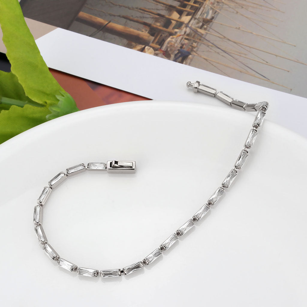 3W1706 - Rhodium Brass Bracelet with AAA Grade CZ in Clear