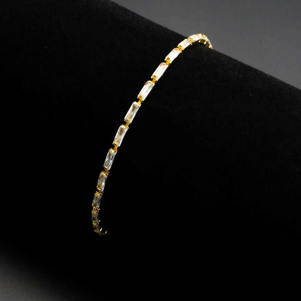 3W1707 - Gold Brass Bracelet with AAA Grade CZ in Clear