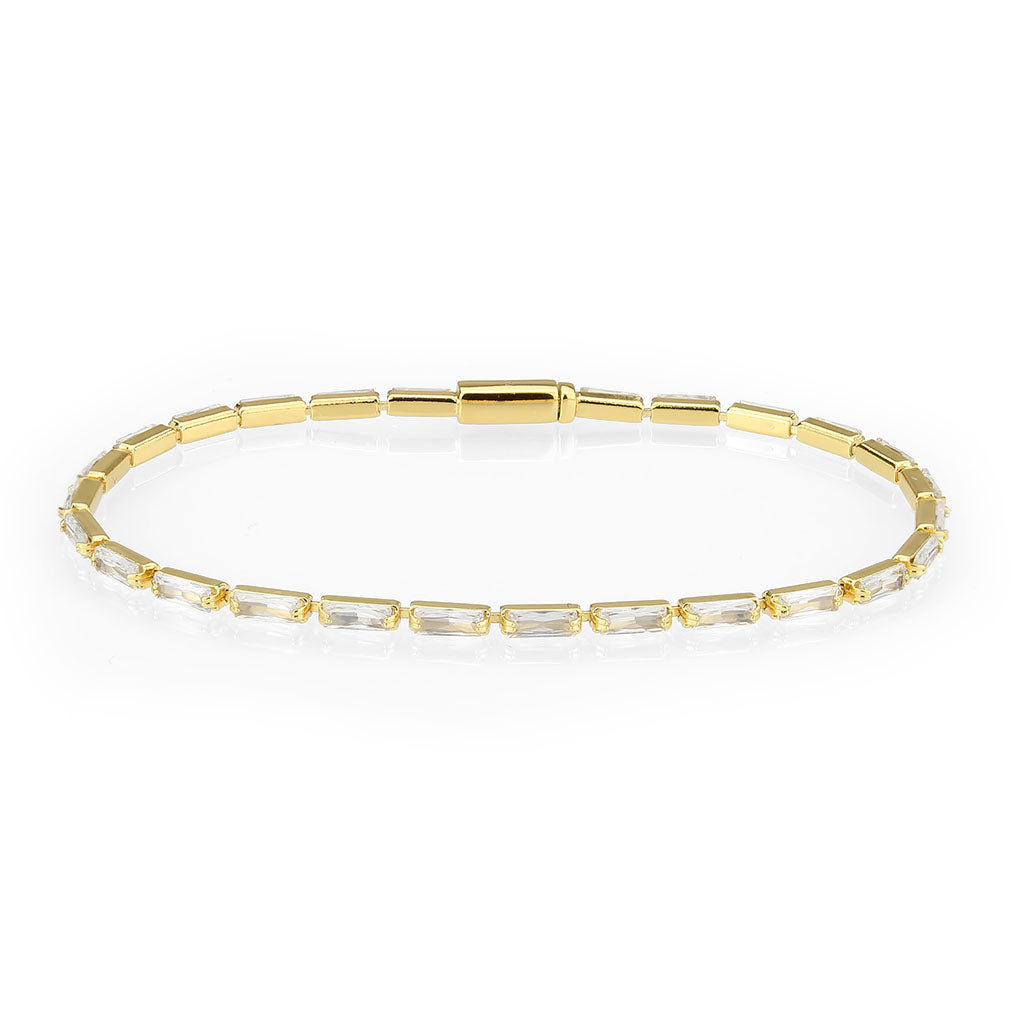 3W1707 - Gold Brass Bracelet with AAA Grade CZ in Clear