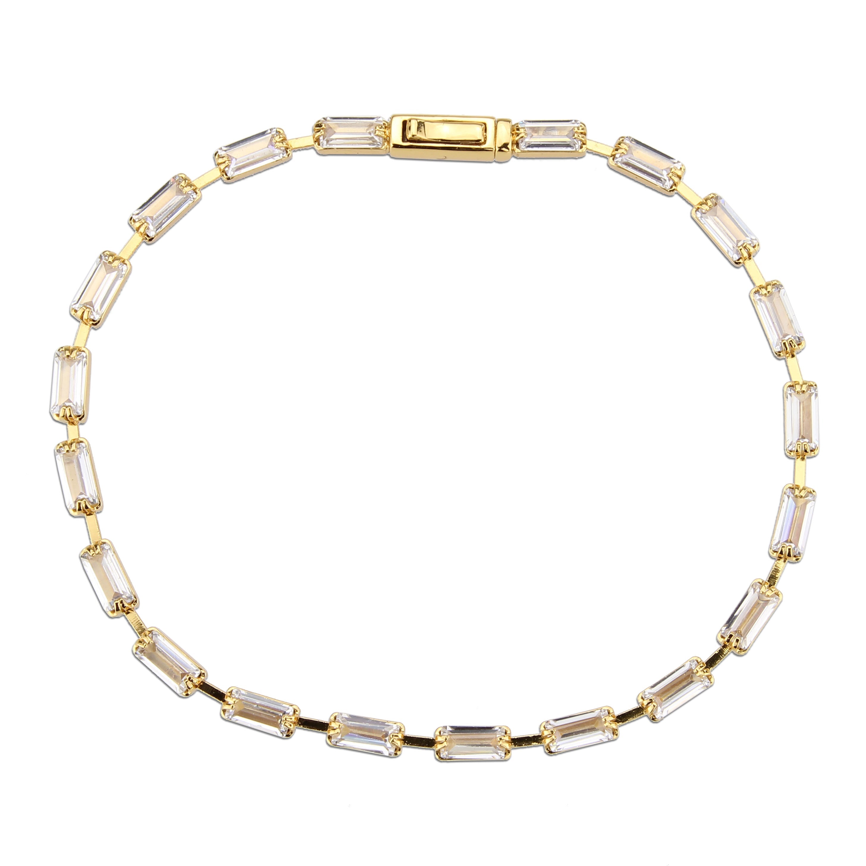 3W1710 - Gold Brass Bracelet with AAA Grade CZ in Clear