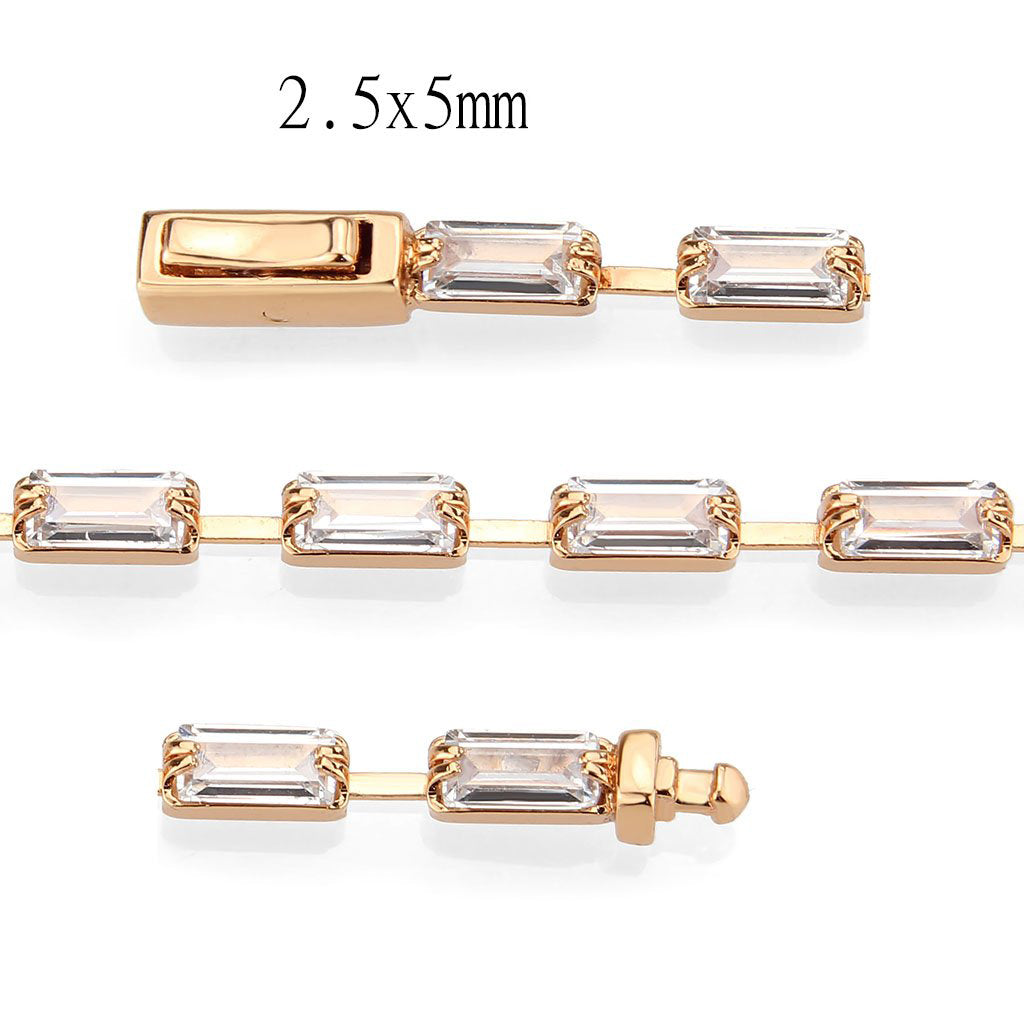 3W1711 - Rose Gold Brass Bracelet with AAA Grade CZ in Clear