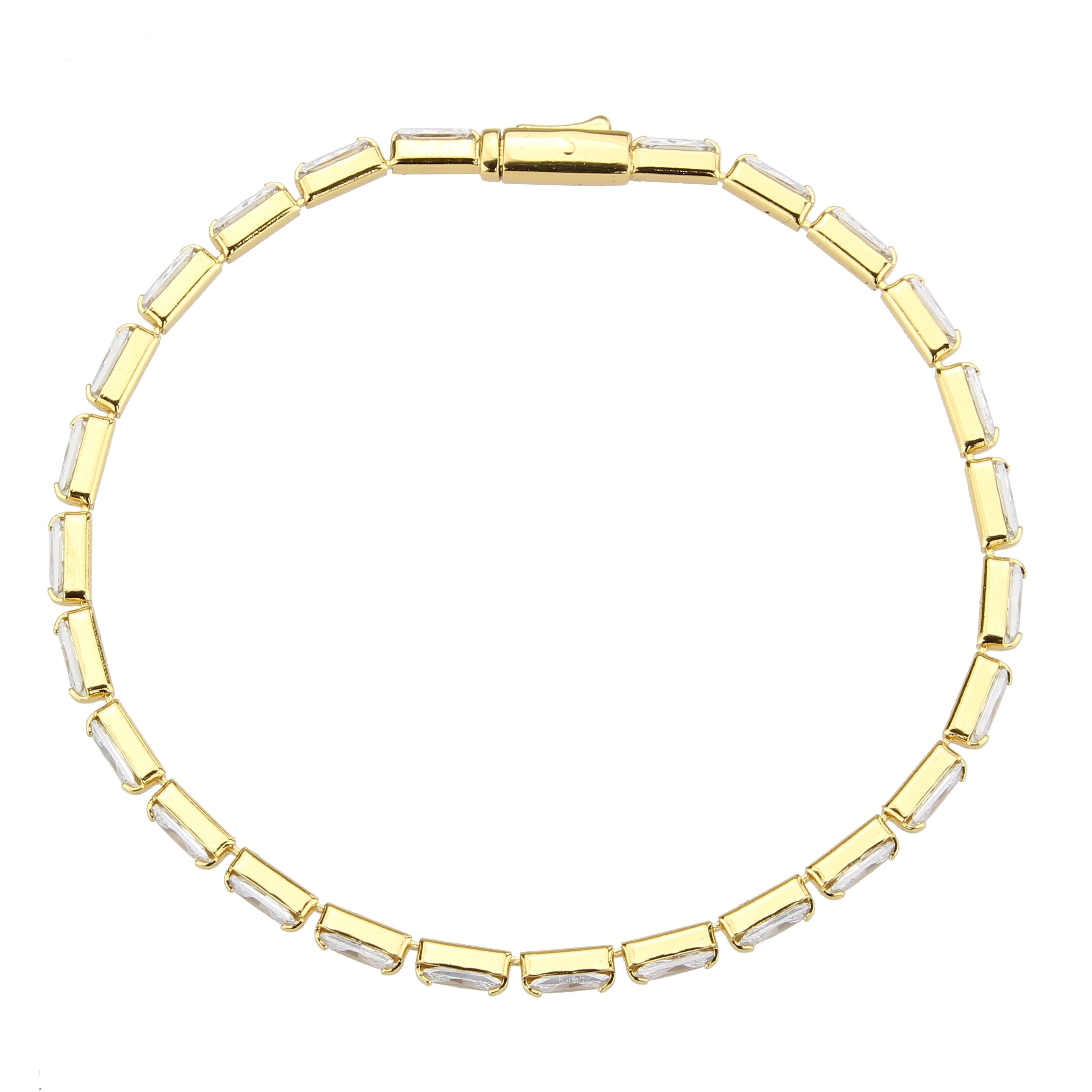 3W1716 - Gold Brass Bracelet with AAA Grade CZ in Clear