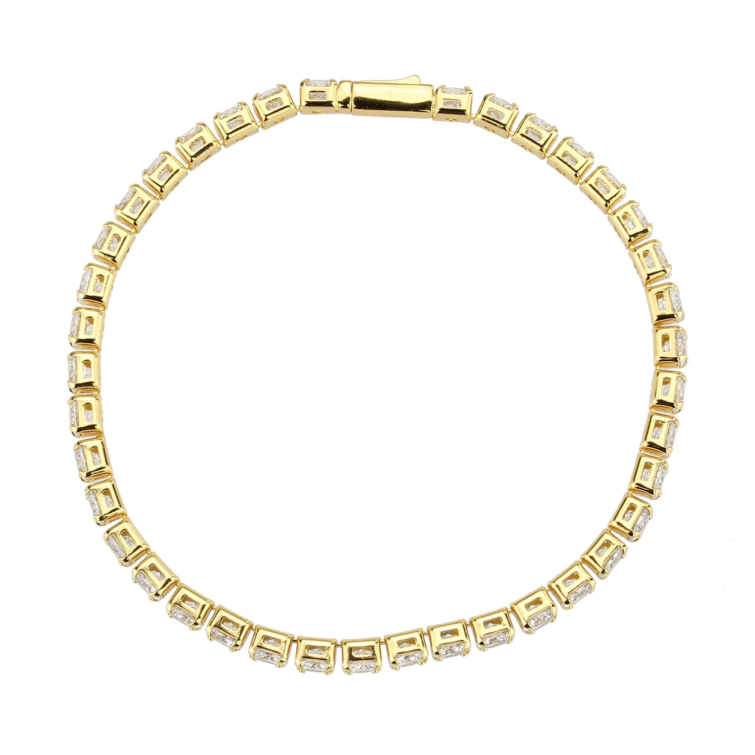 3W1719 - Gold Brass Bracelet with AAA Grade CZ in Clear