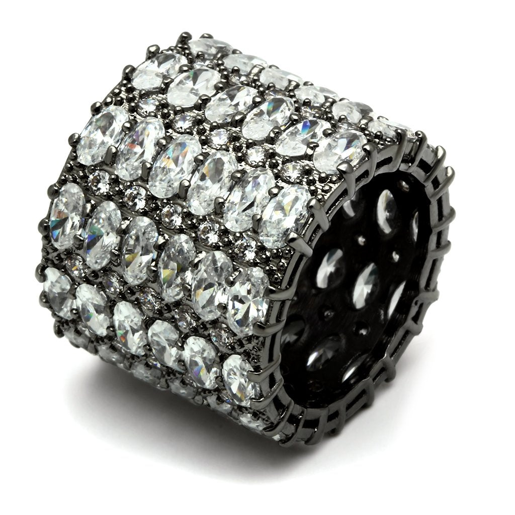 3W171 - Ruthenium Brass Ring with AAA Grade CZ  in Clear