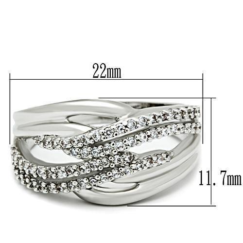 3W174 - Rhodium Brass Ring with AAA Grade CZ  in Clear