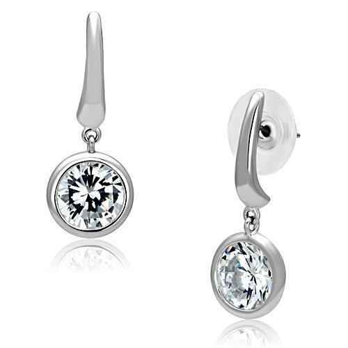 3W179 - Rhodium Brass Earrings with AAA Grade CZ  in Clear