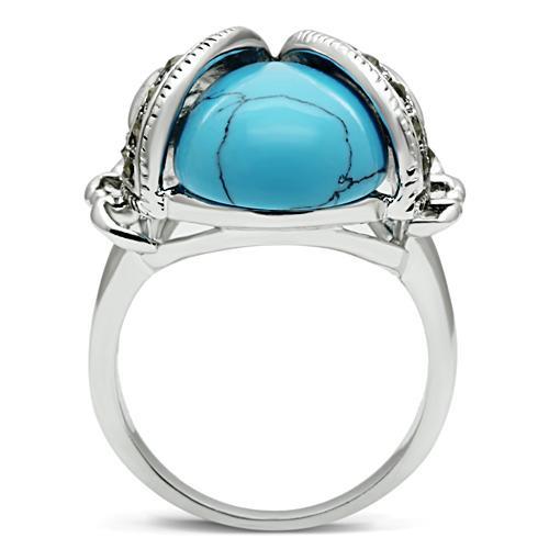 3W181 - Rhodium Brass Ring with Synthetic Turquoise in Sea Blue