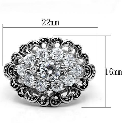 3W184 - Rhodium Brass Ring with AAA Grade CZ  in Clear