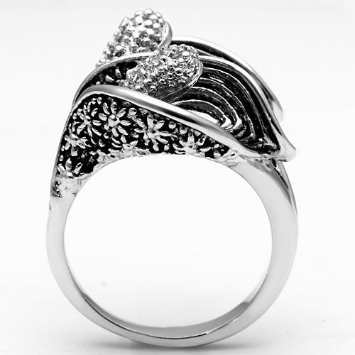 3W185 - Rhodium Brass Ring with AAA Grade CZ  in Clear