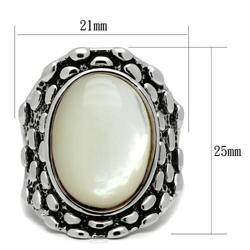 3W186 - Rhodium Brass Ring with Precious Stone Conch in White