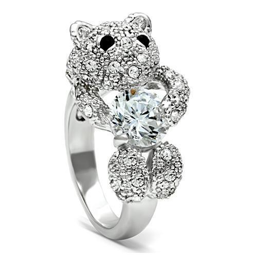 3W187 - Rhodium Brass Ring with AAA Grade CZ  in Clear