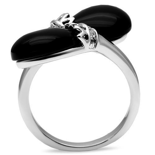 3W195 - Rhodium Brass Ring with Semi-Precious Onyx in Jet