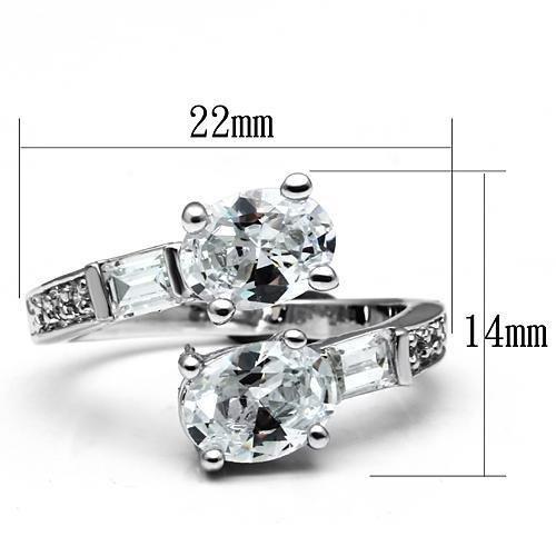 3W203 - Rhodium Brass Ring with AAA Grade CZ  in Clear