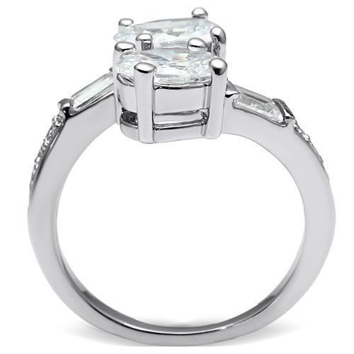 3W203 - Rhodium Brass Ring with AAA Grade CZ  in Clear