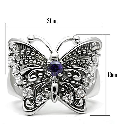 3W204 - Rhodium Brass Ring with AAA Grade CZ  in Amethyst