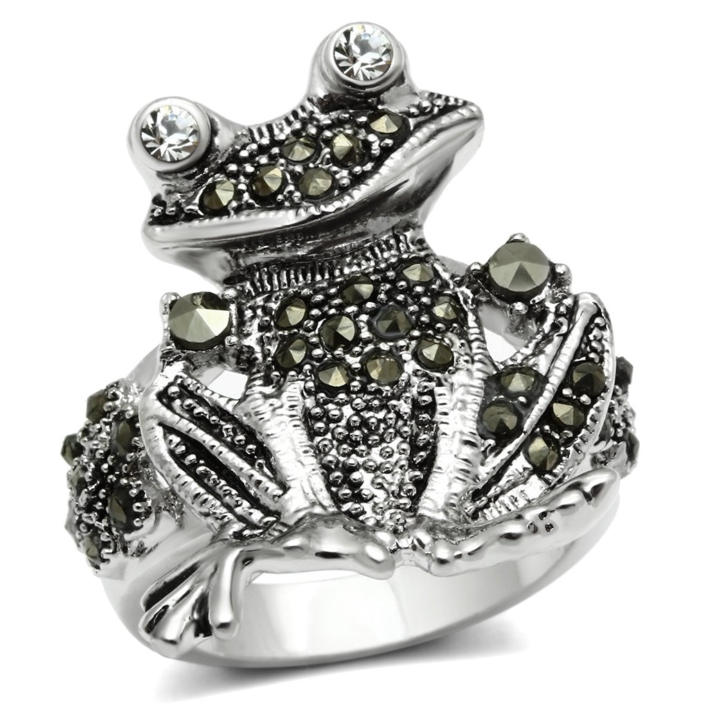 3W205 - Rhodium Brass Ring with Top Grade Crystal  in Clear