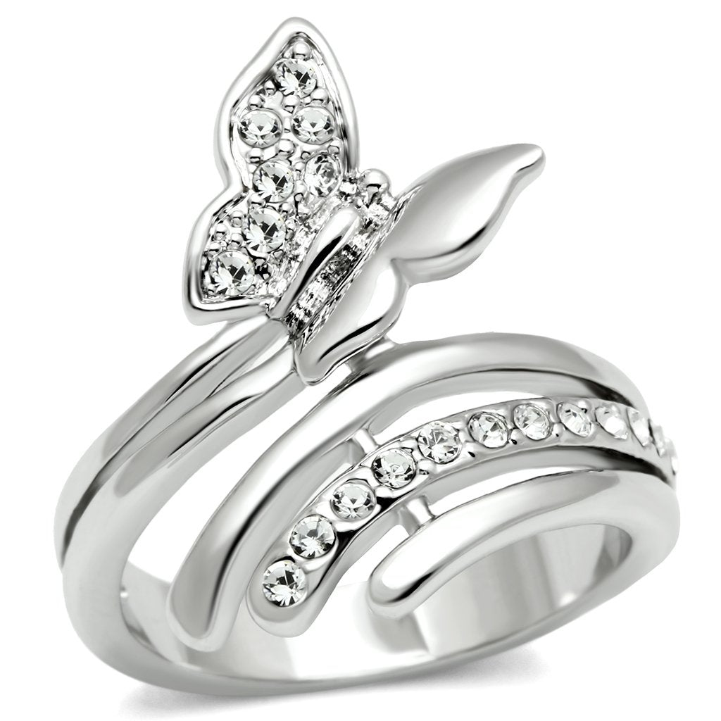 3W208 - Rhodium Brass Ring with Top Grade Crystal  in Clear