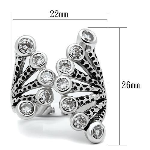 3W218 - Rhodium Brass Ring with AAA Grade CZ  in Clear