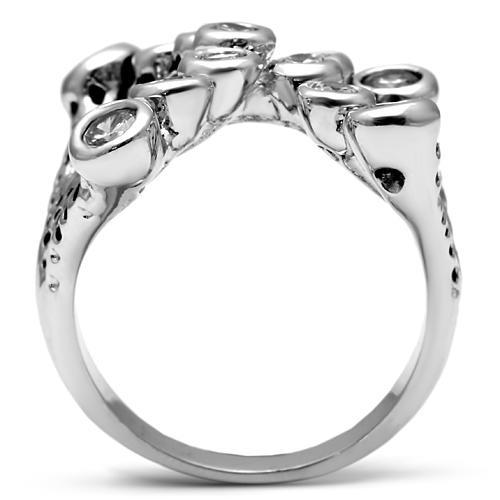 3W218 - Rhodium Brass Ring with AAA Grade CZ  in Clear