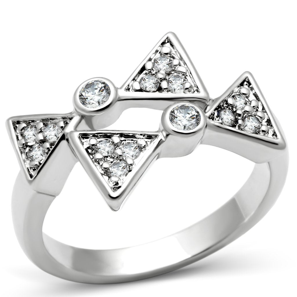 3W225 - Rhodium Brass Ring with AAA Grade CZ  in Clear