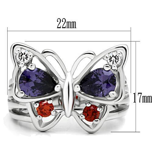 3W233 - Rhodium Brass Ring with AAA Grade CZ  in Multi Color