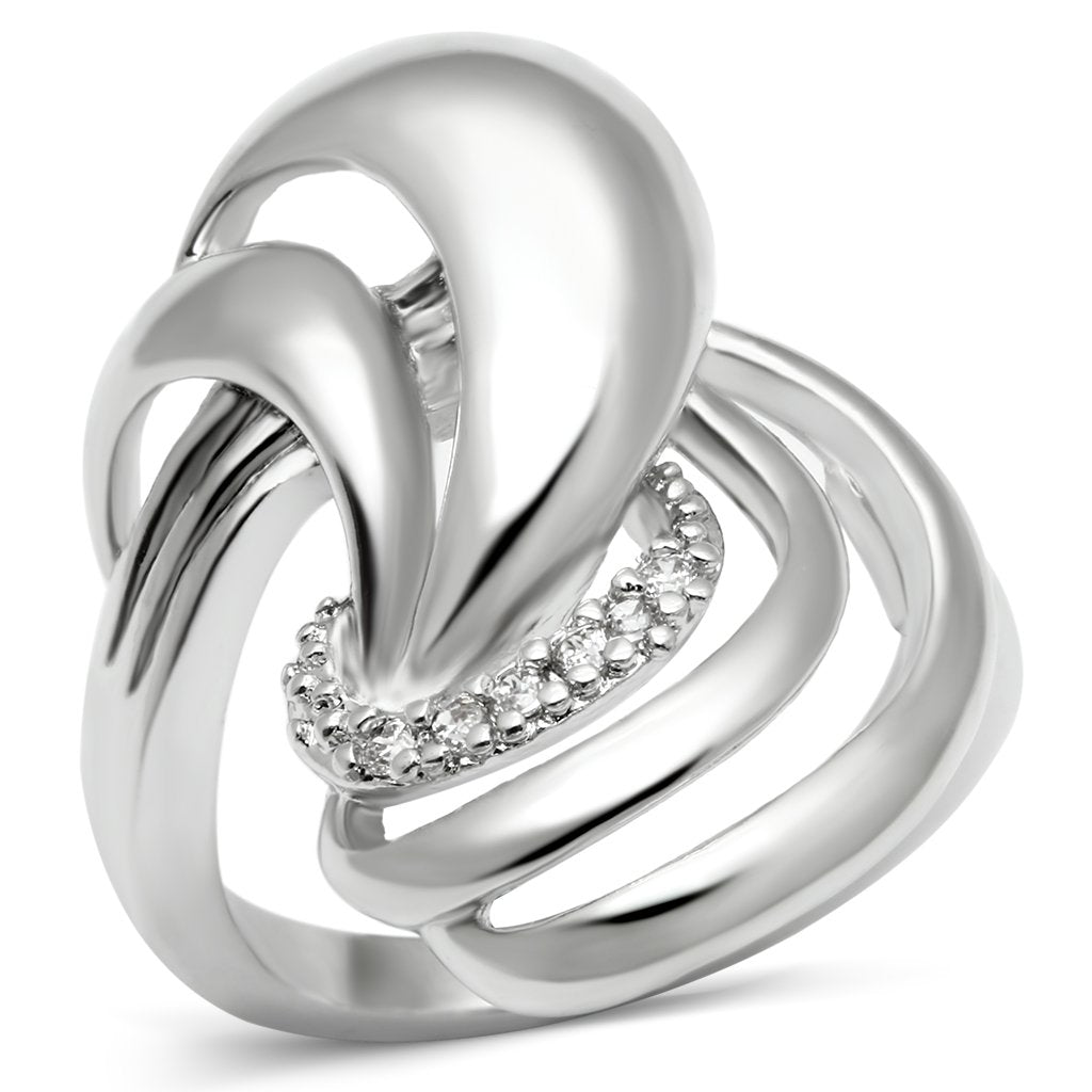 3W237 - Rhodium Brass Ring with AAA Grade CZ  in Clear