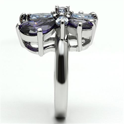 3W254 - Rhodium Brass Ring with AAA Grade CZ  in Multi Color