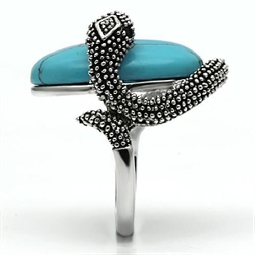 3W255 - Rhodium Brass Ring with Synthetic Turquoise in Sea Blue