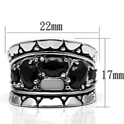 3W262 - Rhodium Brass Ring with AAA Grade CZ  in Black Diamond