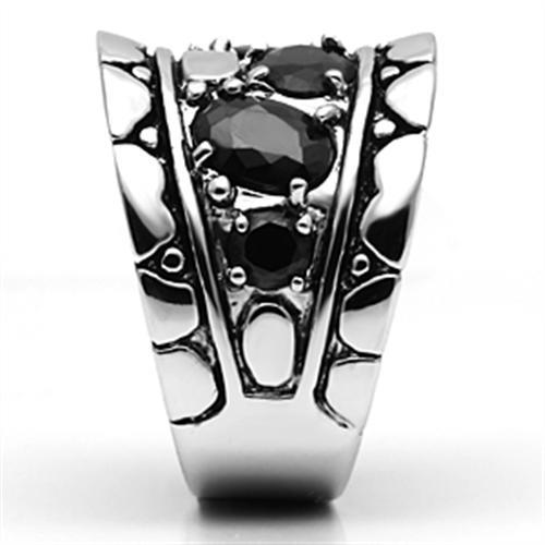 3W262 - Rhodium Brass Ring with AAA Grade CZ  in Black Diamond