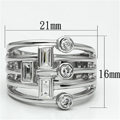 3W271 - Rhodium Brass Ring with AAA Grade CZ  in Clear