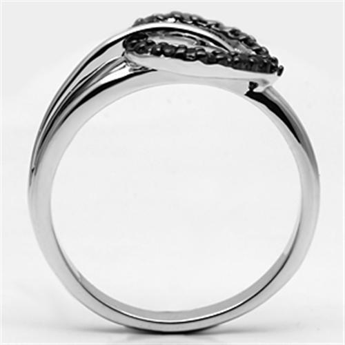 3W277 - Rhodium + Ruthenium Brass Ring with AAA Grade CZ  in Black Diamond