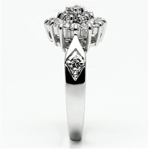 3W278 - Rhodium Brass Ring with AAA Grade CZ  in Clear